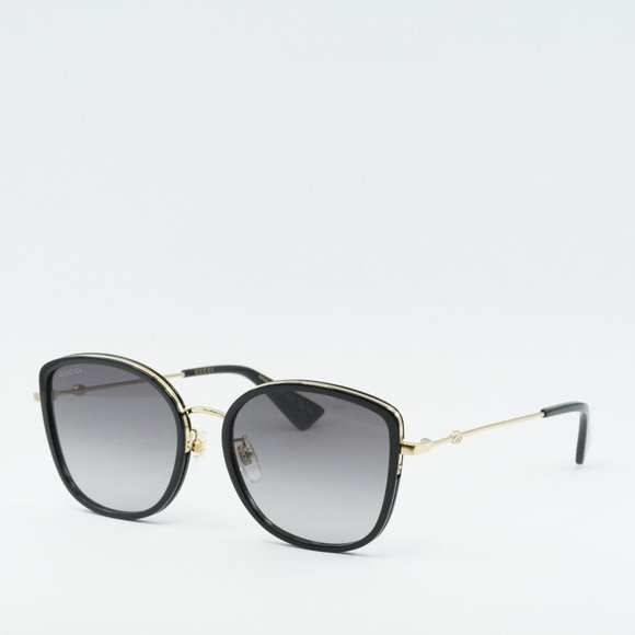 Gucci GG0606SK 001 Sunglasses Black/Gold Square Frame, Grey Lenses - Picture 1 of 12